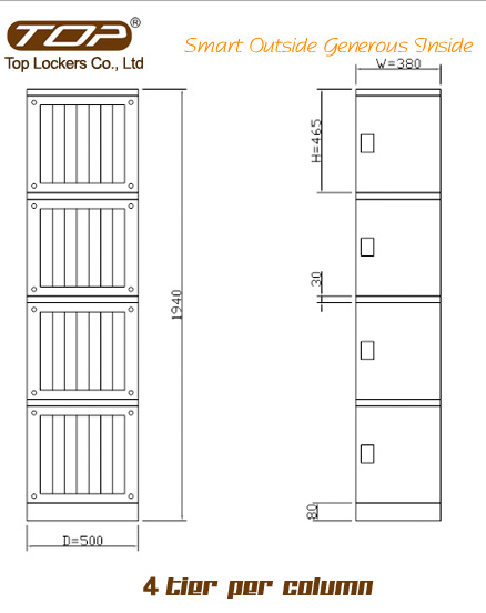 Four Tier Office Lockers ABS Plastic Blue Size Diagram