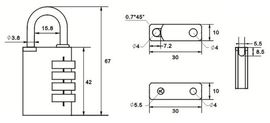 Brass Combination padlock Dimension